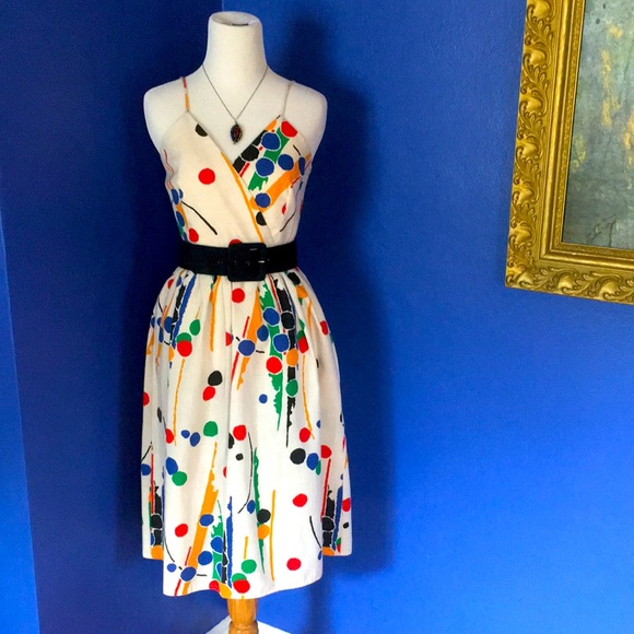 Vintage Dresses & Skirts - Vintage colorful rainbow paint splatter dots dress retro 70s rockabilly pinup🌈